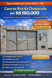 Casa de 3 quartos, 220m² no bairro Chaqueada , em Castro Alves | Eu Corretor